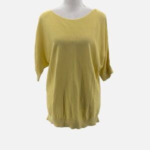 Akris Bateau Neckline Short Sleeve Knit Top in Yellow - Size 10 US